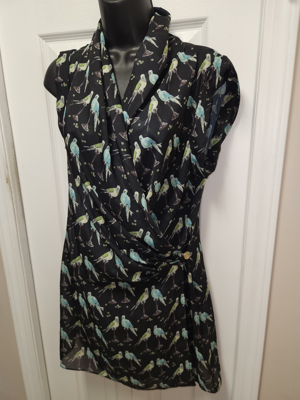 🍉Ted Baker Bird Print Draped Women's Dress